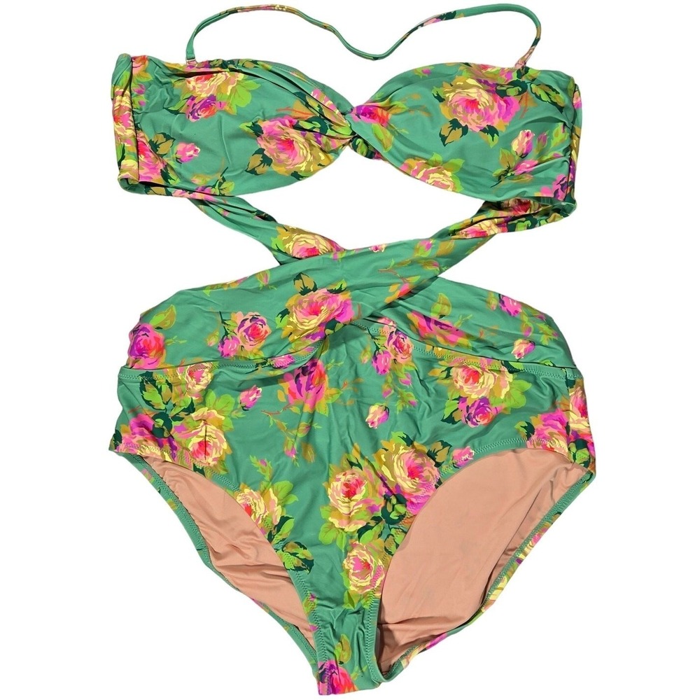 J. Crew Crisscross cutout bandeau one-piece‎ in rose garden 20 NWT